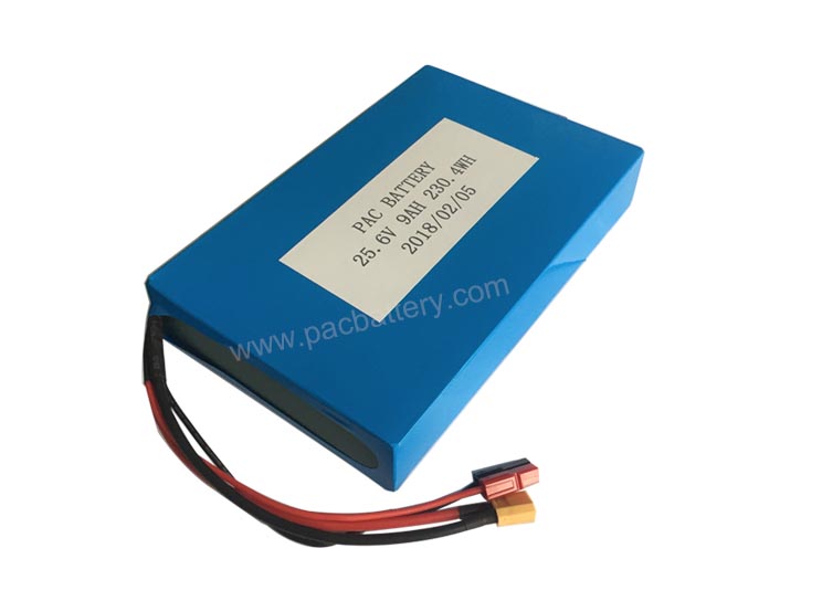 25.6V 9Ah LiFePO4 battery with 25A discharge current