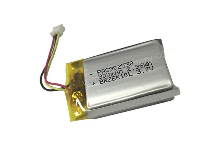 Custom soft pack pounch battery 902538 3.7V 800mAh 2.96Wh LiPo battery with PCM