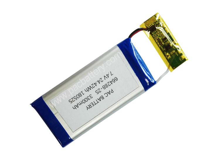 High capacity Li-ion polymer battery pack 664288-2S 7.4V batteries 3300mAh with customized PCM