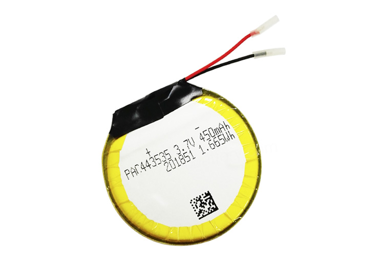 Round rechargeable lithium polymer battery with PCM 443535 3.7v 450mAh for consumer product