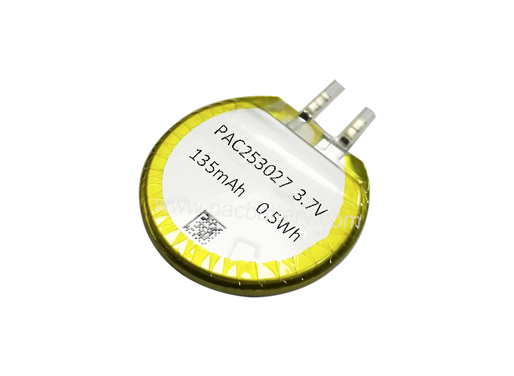 piles rechargeables rondes minces 253027 cellule lithium-polymère 3.7V 135mAh pour cartes à puce