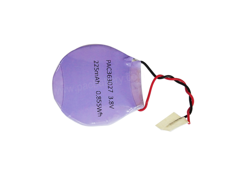 30mm diameter li polymer battery 363027 3.8v 225mAh round cell for wearable device