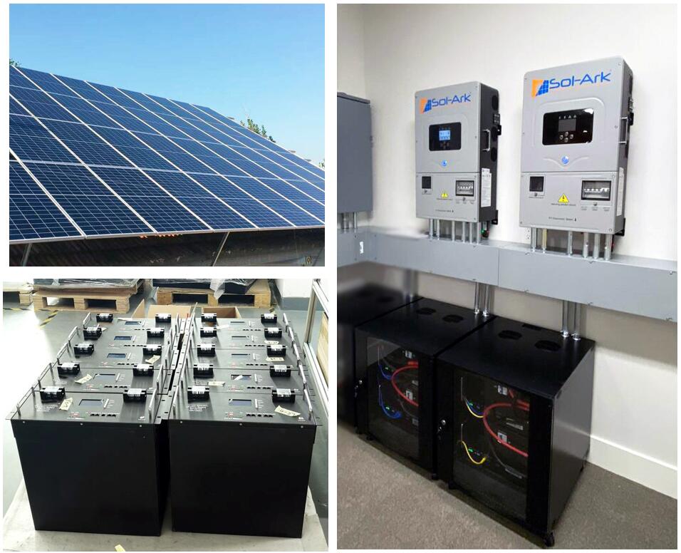 Sistema de almacenamiento de energía solar híbrido conectado a la red Batería de litio de 80kWh con inversor Sol-ark de 18kw para cabina